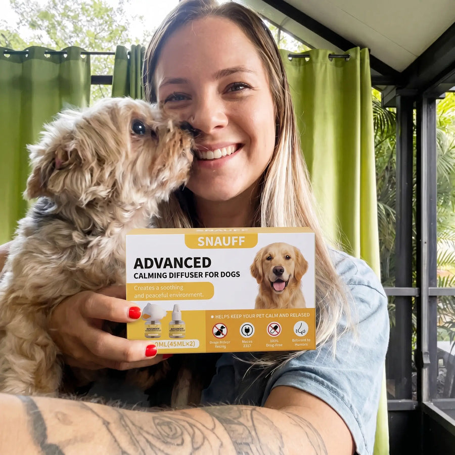 Happy customer with their pet and Snauff product